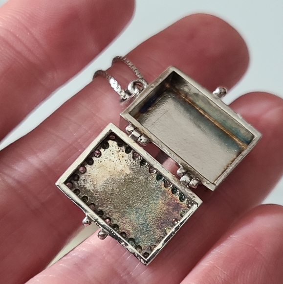 Vintage 925 real diamonds box couple & child necklace 80's photo Locket chain - Picture 3 of 16